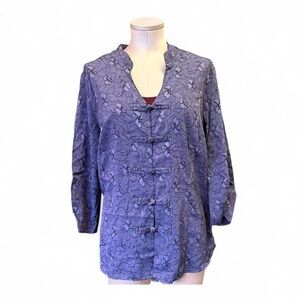 Vintage Mandarin-Inspired Dressbarn Purple Floral Brocade Blouse